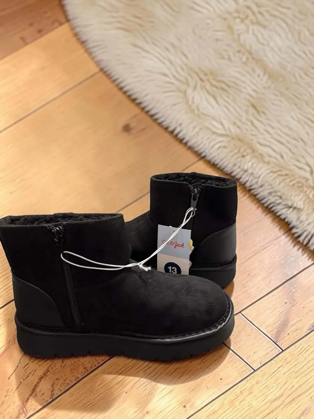 Cat & Jack Kids' Honor Faux Suede Platform Zipper Boots, Black, Size 13